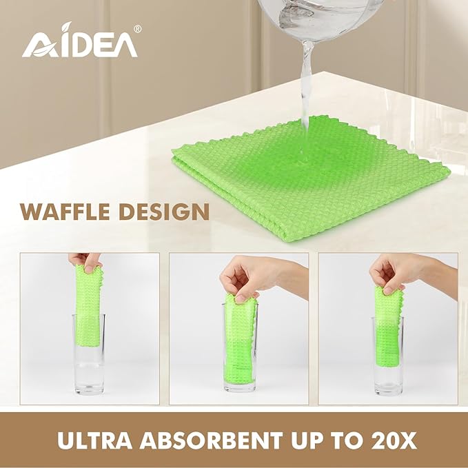 AIDEA Microfiber Glass Cleaning Cloth 12PK, Lint Free Cloth Polishing Cleaning Rags, Stainless Steel Wipes, Kitchen Dishcloths, Microfiber Towels for Car Detailing, Window, Home, 11×11"