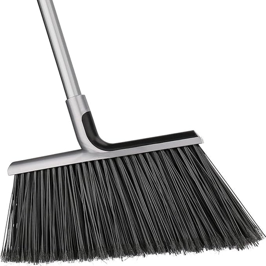 Indoor/Outdoor Broom for Floor Cleaning with 58 inch Long Handle, Angle Brooms Heavy Duty for Home Garage Kitchen Office Courtyard Lobby Lawn Concrete (Gray)