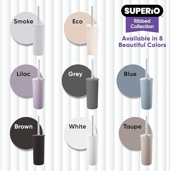 Superio Decorative Plastic Toilet Bowl Brush and Holder Set, Cleaner Scrubber for Bathroom (2, Grey)