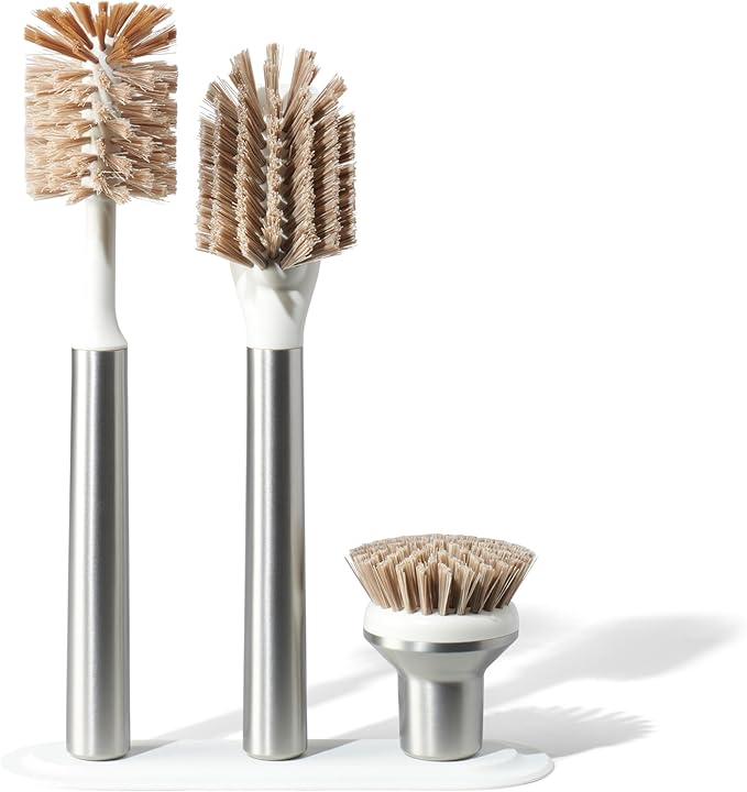 Ionic Brush Set, Magnetized to Stand Upright, Stainless Steel with Replaceable Heads, Silver
