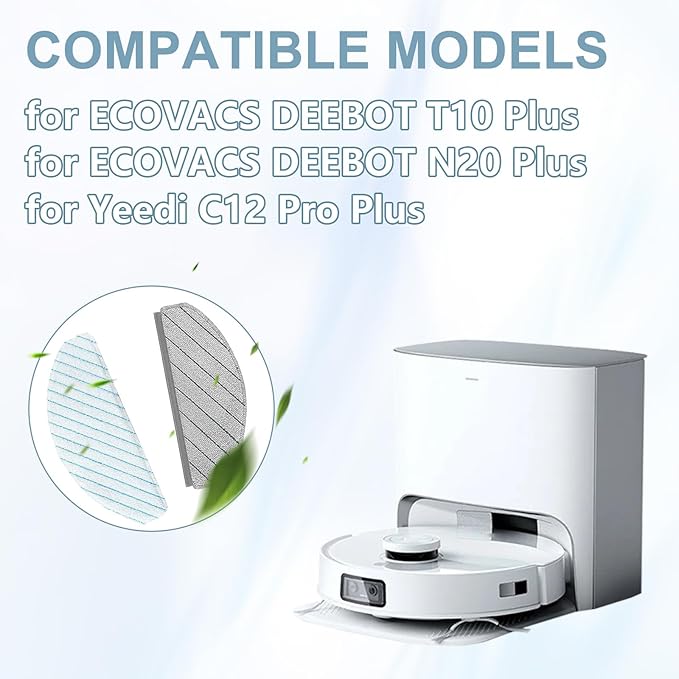 Accessories for ECOVACS DEEBOT T10 Plus, N20 Plus, for Yeedi C12 Pro Plus Robot Vacuum Cleaner, N20 Plus Replacement 8 Pcs Washable Microfiber Mop Pads and 2 Pcs Disposable Mop Pads