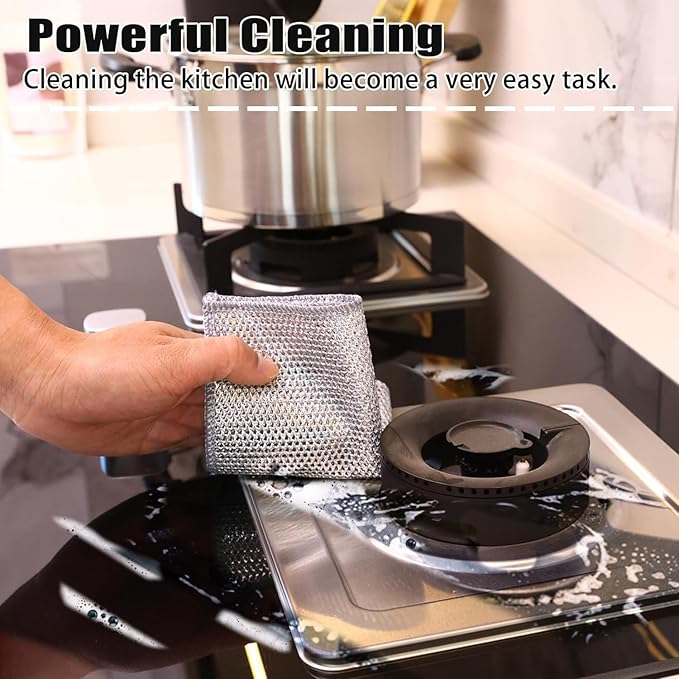 Navona 12Pack Steel Wire Dishcloth, Include 6Pack Triple-Layer Steel Wire Cleaning Cloth, 6Pack Dry and Wet Dual-Use Steel Wire Cleaning Cloth, Powerful Cleaning for Cookware, Sinks, Dishes