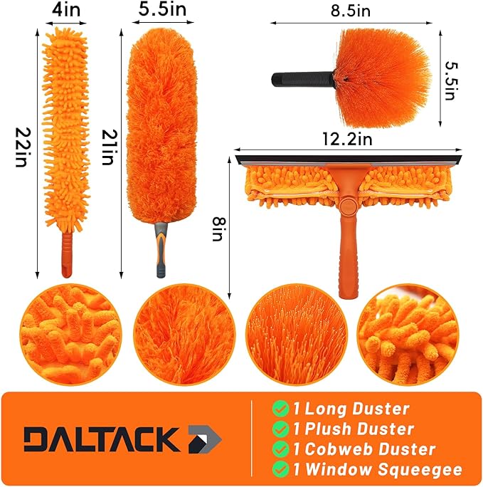DALTACK 28 Foot High Dusters Kit for Cleaning with 5-20 Foot Heavy Duty Extension Pole, Extendable Reusable Cobweb, Feather, Ceiling Fan Cleaner Duster, Window Squeegee Kit