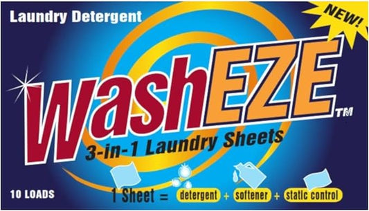 WashEZE 3-in-1 Laundry Detergent Sheets - 20 Loads Fresh Scent Liquidless Soap Sheet-Detergent, fabric softener and more -Travel Approved, College, Camping, and RV Laundry Detergent - Made in USA