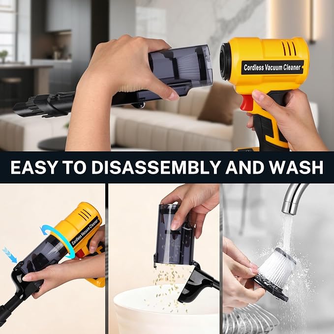 YEX-BUR Cordless Handheld Vacuum for Dewalt 20V Battery(Tool Only), 240W Powerful Car Vacuum with Brushless Motor, 3-Speed, 5 Filters, Portable Vacuum Cleaner for Home Office Car Pet