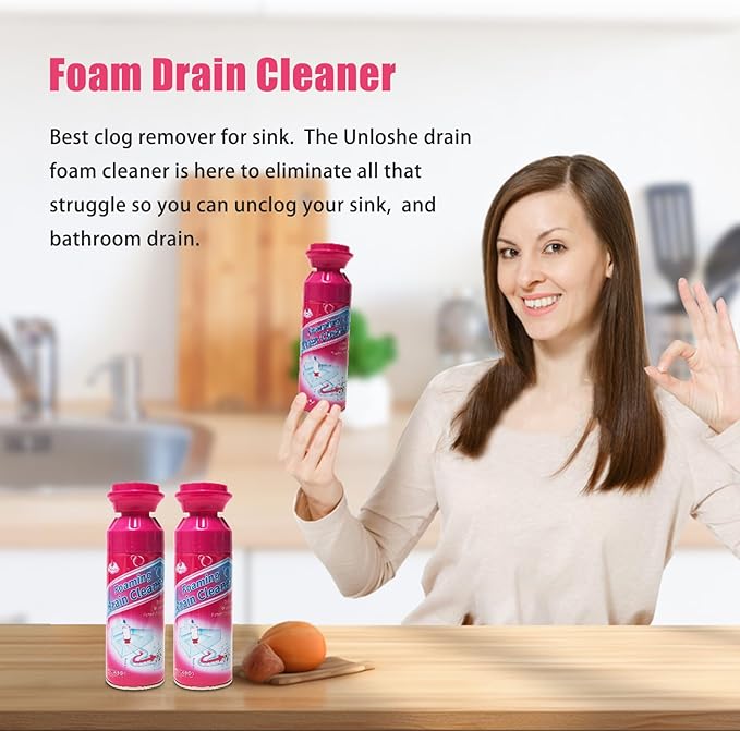 Drain Foam Cleaner, Foam Drain Cleaner, Foaming Drains Clog Remover for Bathroom Sinks, Washbasin, Tubs (2 PCS)