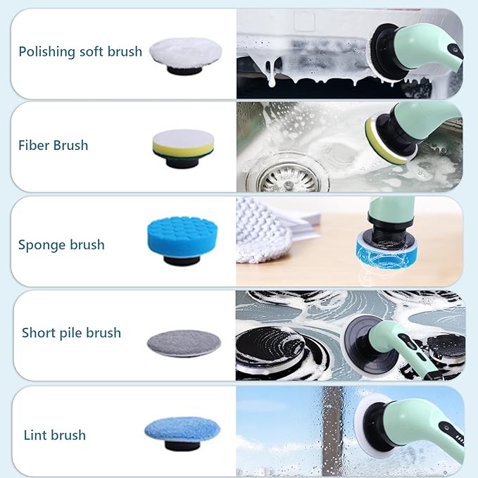 Electric Spin Scrubber, Cordless Cleaning Brush with 9 Replaceable Brush Heads, Power Scrubber Dual Speed with Adjustable and Detachable Handle for Bathroom Kitchen Cleaning