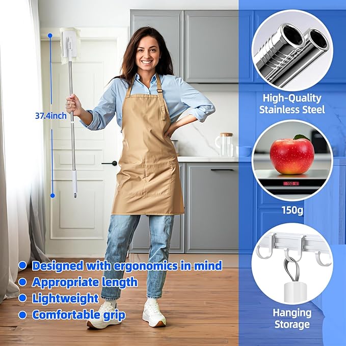 Snap Grip Mini Mop, Zero-Touch Gap Dust Cleaner with 39' Lazy Mop Stick & Locking Head, Disposable Dust Mop for House Wall Bathroom Toilet Corners Multi Surface Cleaning with 5 Cloths