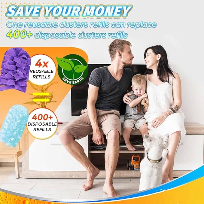 360°Electrostatic Duster Refills — The Sustainable Choice for a Dust-Free Home, Reusable & Washable Microfiber Duster Heads with Strong Electrostatic Adsorption,for Home (1 Handle + 5 Refills)