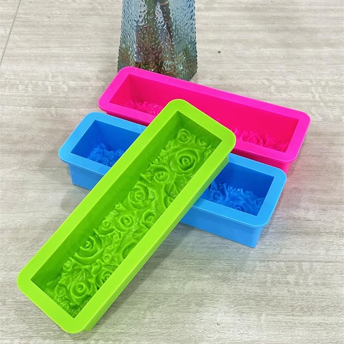 Flexible Rectangular Rose Soap Silicone Mold Flowers Craft Art Silicone Soap Mold Wood Box for Soap Making Supplies (Rose Red)