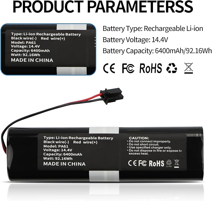 Battery Replacement for Eufy RoboVac X8, X8 Pro Series RoboVac X8 T226X,RoboVac X8 Hybrid White,RoboVac X8 Pro SES Self-Empty Station Robot Vacuum Cleaner Part Number: PA61 14.4V 6400mAh 92.16Wh Black