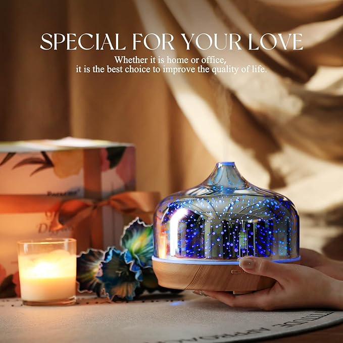 Porseme 500ml Glass Essential Oil Diffuser Aromatherapy Ultrasonic Cool Mist Humidifier 15-21 Running Hours Diffusers with Remote Control for Sleeping Yoga Office Working Spa and Rest
