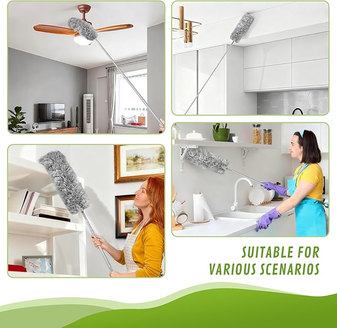 MimAuto 11-in-1 100-Inch Extendable Duster Kit – Reusable Blue Fan Duster, Cobweb Brush Flat Gap Cleaner (No Ladder Needed) for High Ceilings, Fans & Home Cleaning