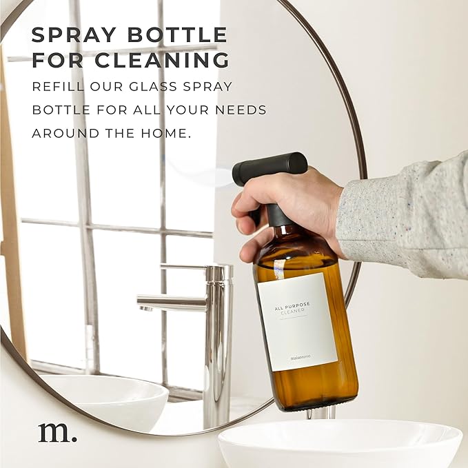 MaisoNovo Glass Spray Bottle - 16.9 fl oz Amber x 1 with 16 Labels