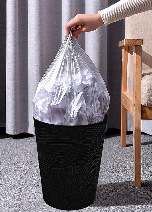 1.8 Gallons Small Trash Can, Decorative Wastebasket, Modern Leaf Pattern Design, Polypropylene Trash Can for Bathroom, Bedroom, Office (2, Black)