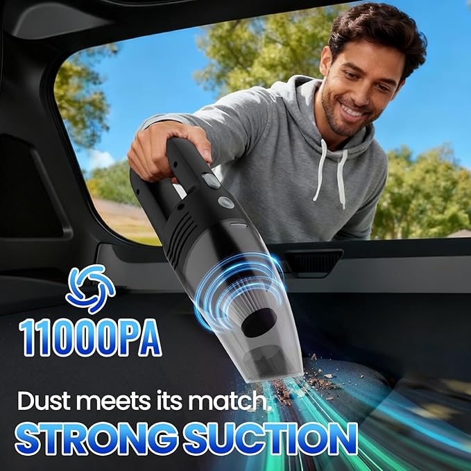 Loeeosu Handheld Vacuum Cordless Car Vacuum Cleaner 11000PA High Power Portable 1.4lbs Lightweight Rechargeable with 2 Filter Multi-Nozzles for Home Office Pet Hair Dust