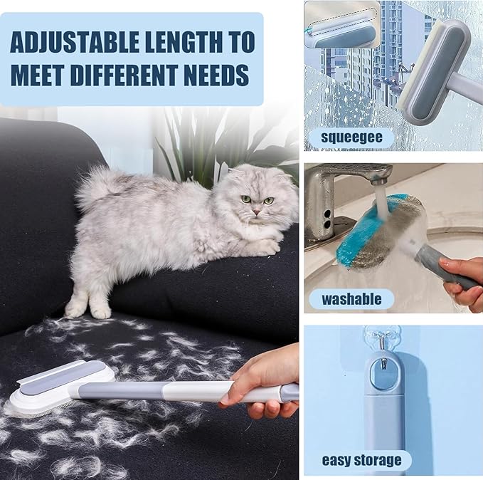 YoPoLL Pet Hair Remover 4 in 1- Reusable Long Handle Dog Hair Remover Brush, Washable Lint Cleaner for Dog and Cat Hair, Gentle on Furniture, Multifunctional Hair Removal Brush, 2 Pcs Carpet Scraper