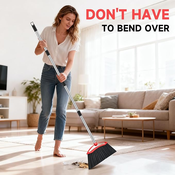 EZKEY Heavy Duty Broom, 54-inch Adjustable Long Handle Angle Brooms Large Brooms for Sweeping Indoor and Outdoor Commercial Broom for Home Kitchen Patio Garage Porch Courtyard Classroom, Red