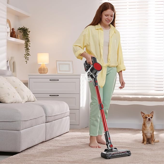 DUMOS Cordless Vacuum Cleaner, Lightweight Stick Vacuum Cleaners for Home, Powerful Suction & LED Lights Rechargeable Battery for Carpets, Pet Hair, Hardwood Floors
