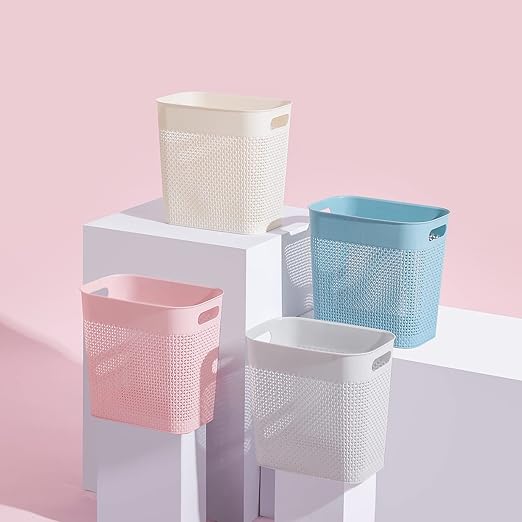 UUJOLY Plastic Small Trash Can Wastebasket, Garbage Container Basket for Bathrooms, Laundry Room, Kitchens, Offices, Kids Rooms, Dorms, (Grey, 3 Gallon)