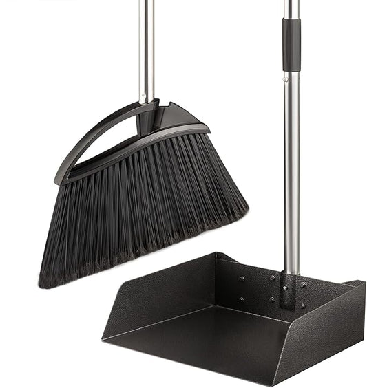 Yangbaga Long Handled Dust Pan and Broom Set for Home,Heavy Duty Metal Dustpans and Brooms,Upright Stand Up Design,54"Outdoor Broom and 38" Dustpan Combo for,Lobby Floor, Yard,Home Kitchen Office Use