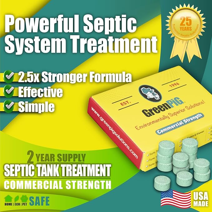 GREEN PIG Septic Tank Treatment Pods- Aids in the Breakdown of Septic Waste to Prevent Backups, Easy Flush Cleaner, 2-year supply, 12 Pods, 53C Live Tank Treatment