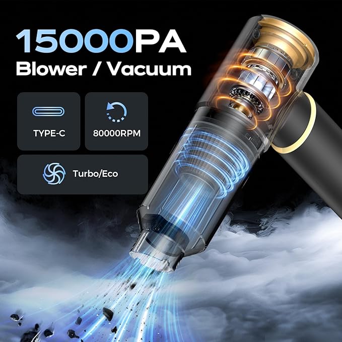 BSRCO Handheld Vacuum Cordless Rechargeable, Car Vacuum Portable Cordless with Strong Suction15Kpa, Hand Vacuum Ultra-Quiet (75dB), 21min Runtime, Lightweight (1.25 lbs) for Car, Pet Hair, Home