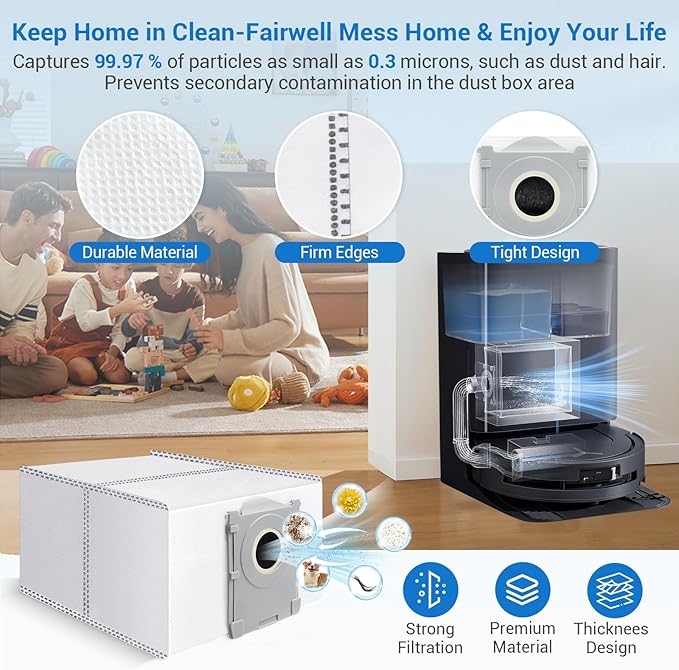 Bluevisk T80 Omni Replacement Parts for Ecovacs Deebot T80 Omni T80 for Yeedi M14 Plus Robotic Vacuum Cleaner Parts with 1 Roller,1 Mop,4 HEAP,6 Dust Bag,6 Side Brush,1 Clean Brush Accessories