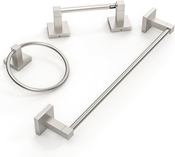RUACQ 3 Pieces Bathroom Hardware Set, SUS 304 Stainless Steel Toilet Paper Holder, Towel Ring, 18-inch Towel Bar Set, Wall Mounted, Heavy Duty(Brushed Nickel)
