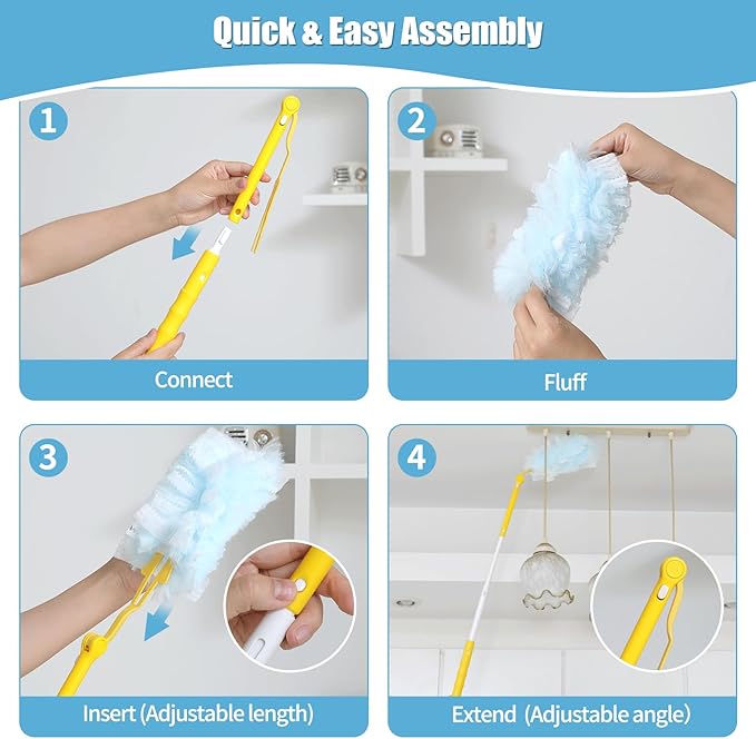 Senowi 40 Count 360° Heavy Duty Duster Refills Compatible with Swiffer,Large Size-Extra Thick Disposable Electrostatic Duster Refill with 1 Retractable Handle(35-inch Length Fully expanded)