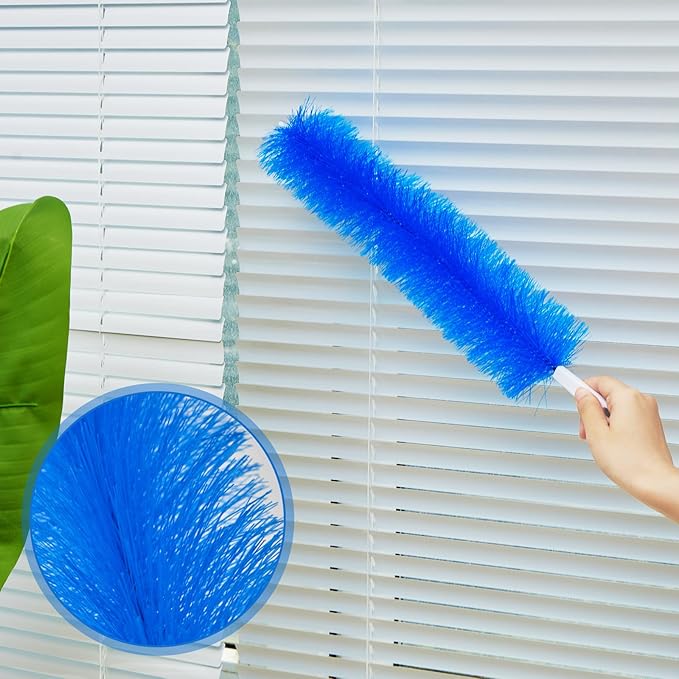 Sliner 2 Pcs Cobweb Duster Bendable Fan Duster Plastic Dust Cleaner Microfiber Head Ceiling Brush Reusable Dirt Remover for Fan Air Conditioning Home Vents Shutters (Blue)