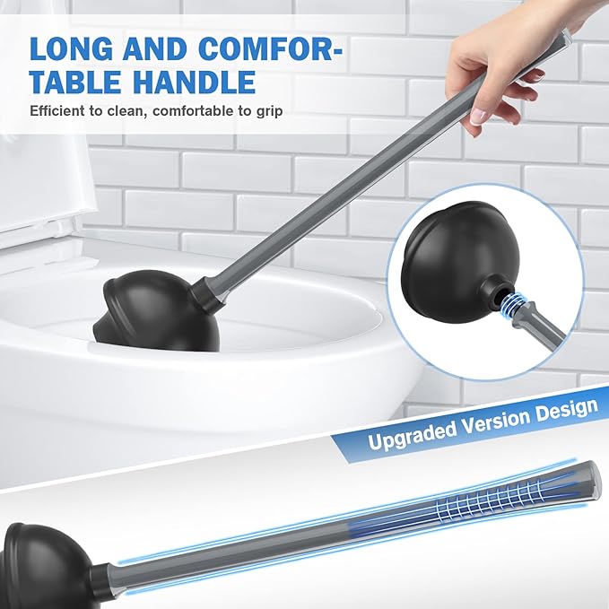Toilet Plunger and Brush, Bowl Brush and Heavy Duty Toilet Plunger Set with Ventilated Holder, 2-in-1 Bathroom Cleaning Combo with Modern Caddy Stand for 5.7-inch Toilet Drain(Grey, 2 Set)