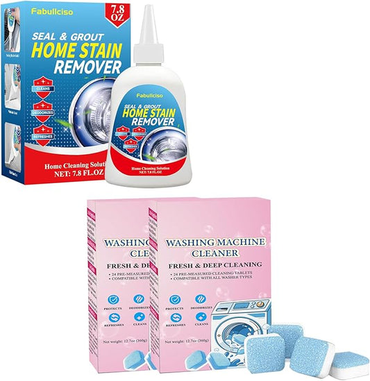 Home Stain Remover Gel & 48-Pack Washing Machine Cleaner Tablets Bundle | Complete Laundry Care Kit | Remove Stubborn Stains & Deep Clean Machine, Seals, Tub | No-Slip Gel, Septic Safe Pods, Fresh Sce