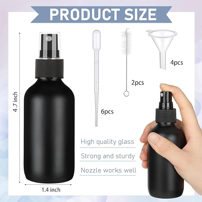 80 Pcs 2 Oz Glass Spray Bottles Fine Mist Spray Bottle Refillable Cosmetic Bottles Empty Small Bottle for Essential Oils Travel Cleaning Solutions Featuring Accessories(Black)