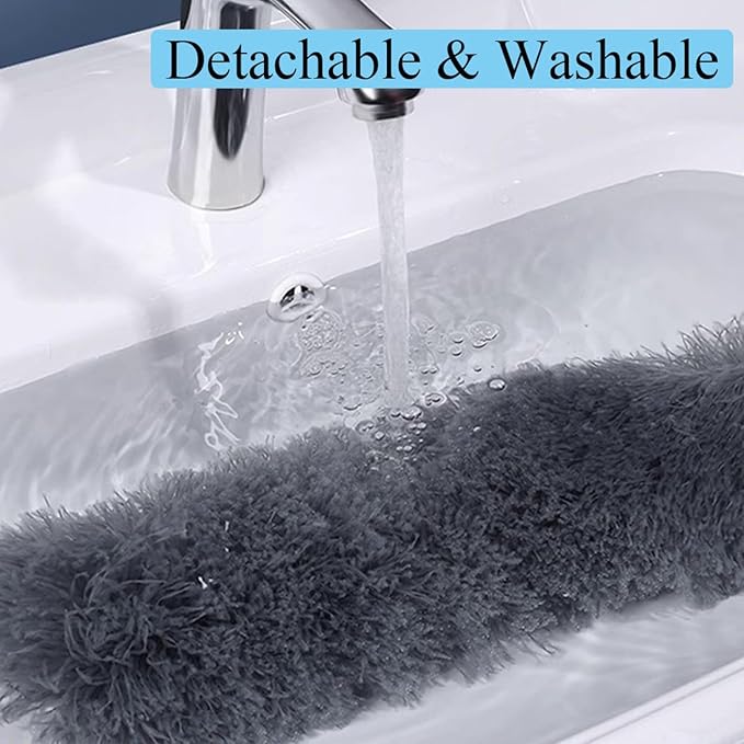 TopHomer Fiber Feather Duster with Stainless Steel Extendable Pole, Ceiling Fan Cleaner for Cobwebs High Ceiling Fan, Interior Roof, Wet & Dry Use (Model B)