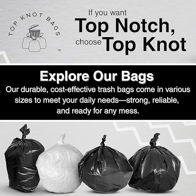 Top Knot Bags 45 Gallon Garbage Trash Bag 40X48" Clear 150 Count Can Liner Bulk 40 Gallon 41 Gallon 42 Gallon 44 Gallon Made in USA