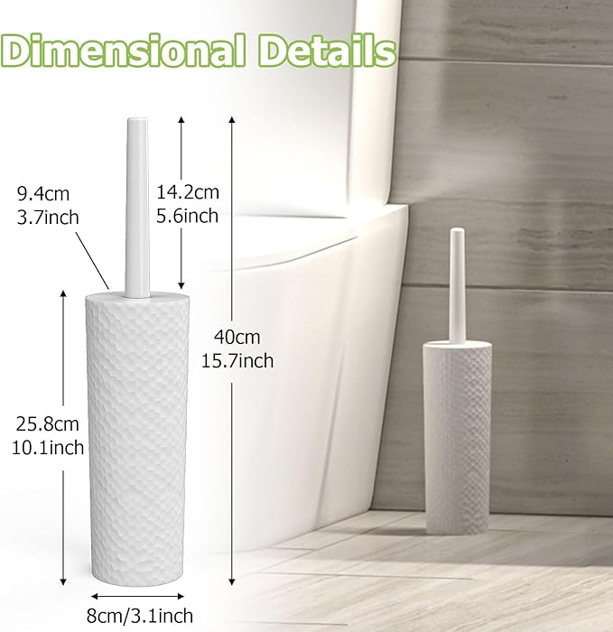 Toilet Brush, 2 Pack Toilet Brushes & Holders Sets with Plastic Handle and Soft Flexible Bristles, 4 Toilet Brush Heads for Bathroom Toilet-Ergonomic, Elegant, Durable Loo Brush (White)
