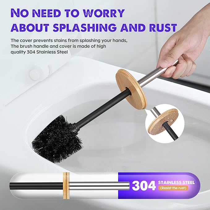 ODJSY Compact Toilet Brush and Holder 2 Pack,SetStainless Steel Handle Toilet Brush,Deep Cleaning,Durable Nylon bristles,Splash-Proof Design(White&Black)