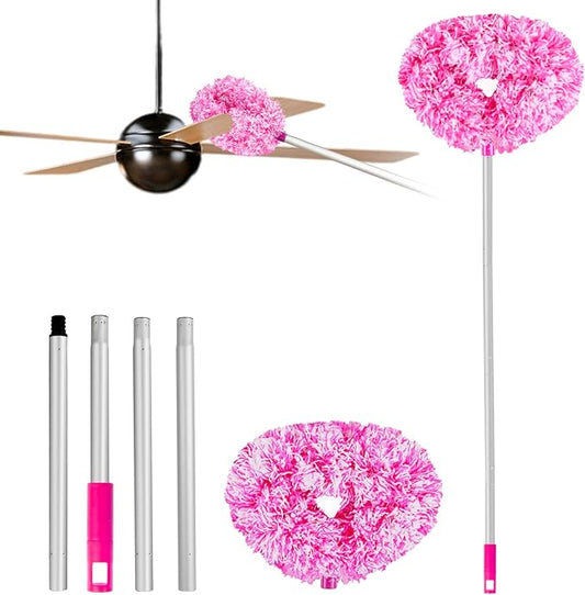 Heonay Ceiling Fan Cleaner Duster Reusable Microfiber Ceiling Fan Blade Cleaner Removable Duster with Extension Pole Adjusts 13 to 49.7 Inch for Cleaning Walls Furniture Door Window Top (Rosy White)