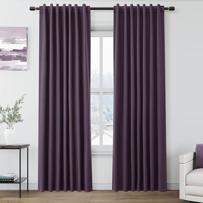 Nanspring Plum Linen Blackout Curtains 84 Inches Long Back Tab Rod Pocket Sound Absorbing Light Blocking 2 Panels Set for Dining Room Neutral Rustic Modern Farmhouse Curtains Drapes 52x84