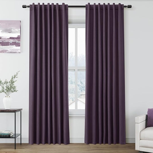 Nanspring Plum Linen Blackout Curtains 84 Inches Long Back Tab Rod Pocket Sound Absorbing Light Blocking 2 Panels Set for Dining Room Neutral Rustic Modern Farmhouse Curtains Drapes 52x84
