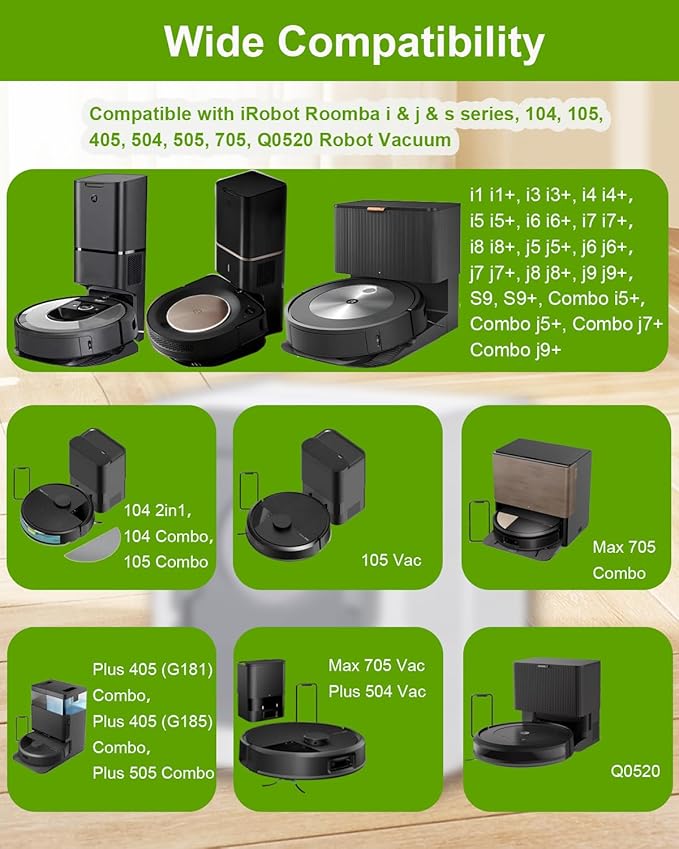 ApexOne 4 Pack Vacuum Bags for iRobot Roomba i, j, s Series, 104 Combo, 105 Combo, 105 Vac, Plus 405 (G185) (G181) Combo, Max 705 Vac, Max 705 Combo, Plus 504 Vac, Plus 505 Combo, Q0520 Robot Vacuum