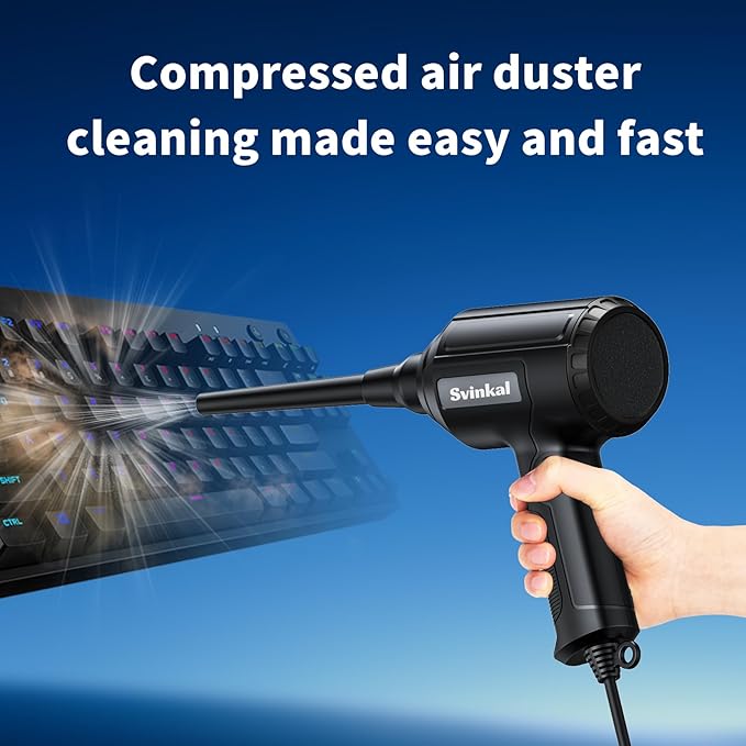 Svinkal Compressed air Duster Electric 500W, Canned air Replacement, 40000RPM Air Blower, Stepless Speed, an AC dust Blower with 6ounces of Blowing Power for Computer Keyboards etc Electronic Duster