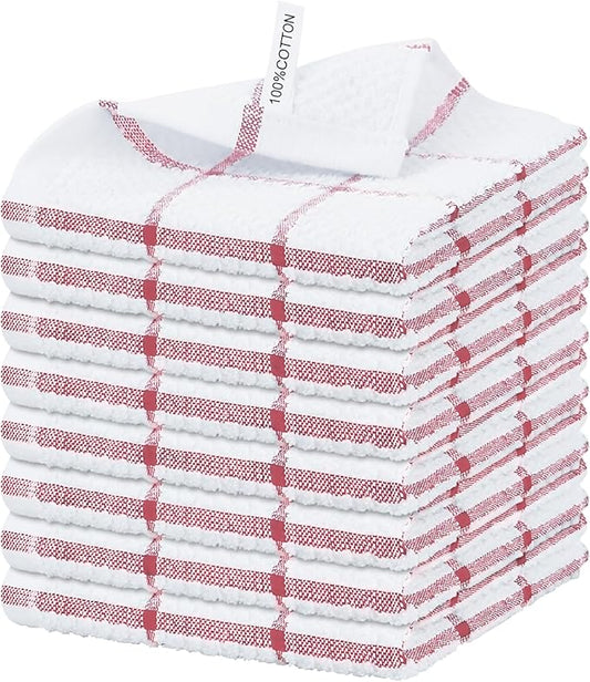 Nialnant 8 Pack Dish Cloths for Washing Dishes, 100% Cotton Reusable Cleaning Rag, Quick Drying Dish Towels for Kitchen, 12x12 Inches, Red Plaid