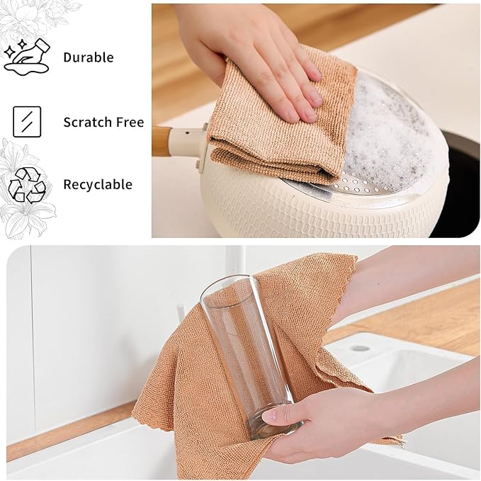 Tigona 80 Pack Microfiber Cleaning Cloth Roll,Lint Free Rags & Tear Away Reusable Towels Washable Scratch,Ultra Absorbent Dish Rags(12" x 12") for Car Kitchen Home Garage-Dark Coffee