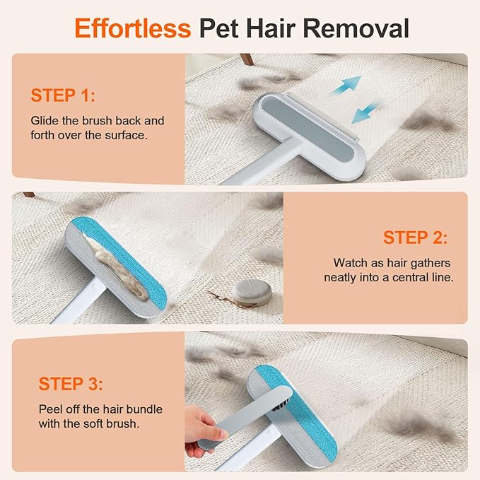 MZFMZF Pet Hair Removal Tool for Furniture, 3 in 1 Cat and Dog Hair Removal Tool, Suitable for Use on Furniture, Carpets, Clothing, and Bedding, Durable, Reusable, Washable, Grey, 1 Pcs