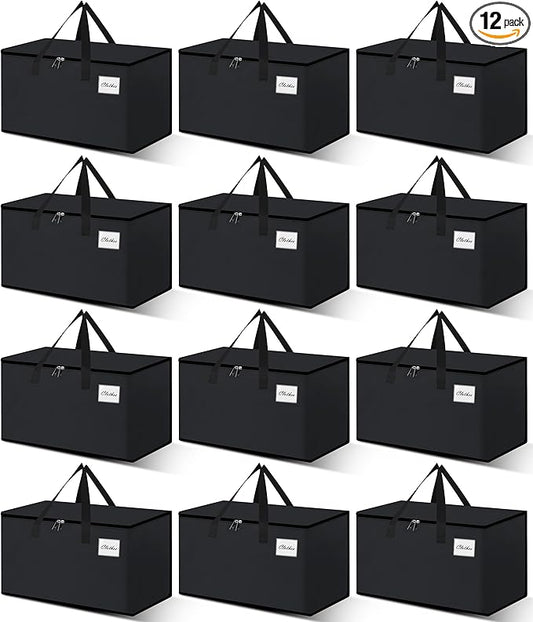 Heavy Duty Moving Bags - Extra Large Packing Bags and Storage Totes, Collapsible and Foldable Option for Moving and Storage, Black, 125 L - 12 Pack