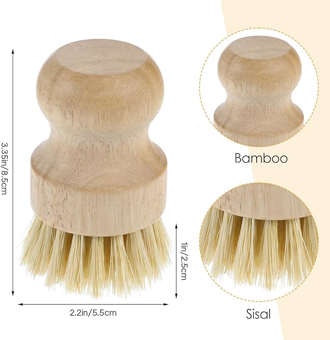 10 Pack Bamboo Dish Brush Set, Natural Dish Scrub Brush with Handle, Wooden Dish Scrubber for Kitchen Cleaning, Eco-Friendly Scrub Brush for Dishes, Pots, Pans, and Vegetables