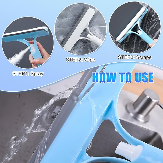 3 in 1 Spray Squeegee, WindowSqueegee with Spray, 3 in 1 WindowSqueegee Cleaning Scraper, Spray WindowSqueegee Cleaner with Spray Bottle for Car, Home, Kitchen Windows (Blue)