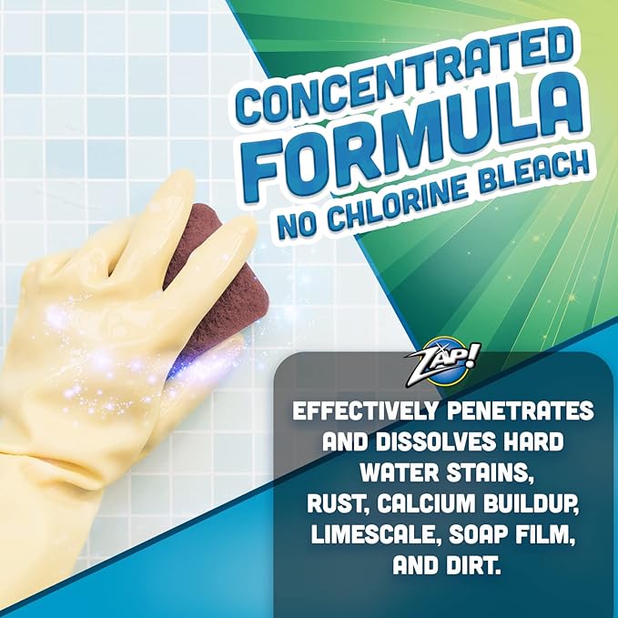 Megabrite - ZAP! Professional Tile & Grout Restorer | Cleans & Restores Porcelain, Fiberglass, Tile, & Grout Surfaces | Rust & Hard Water Remover | Kitchens & Bathroom Porcelain Sinks, Toilets, & Tubs
